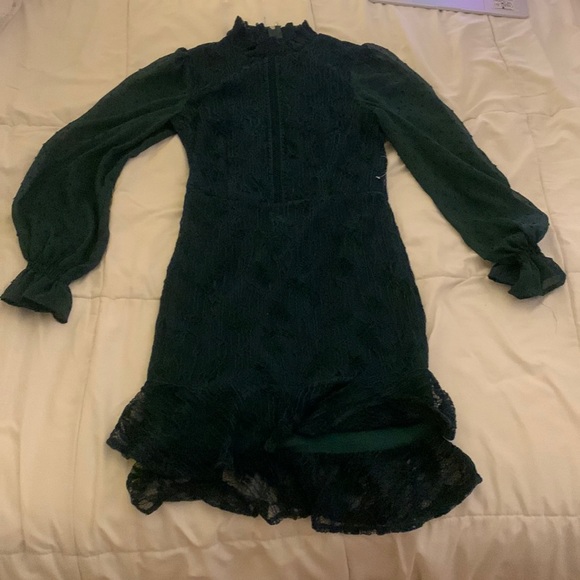 Little Mistress Dresses & Skirts - green high neck lace dress
